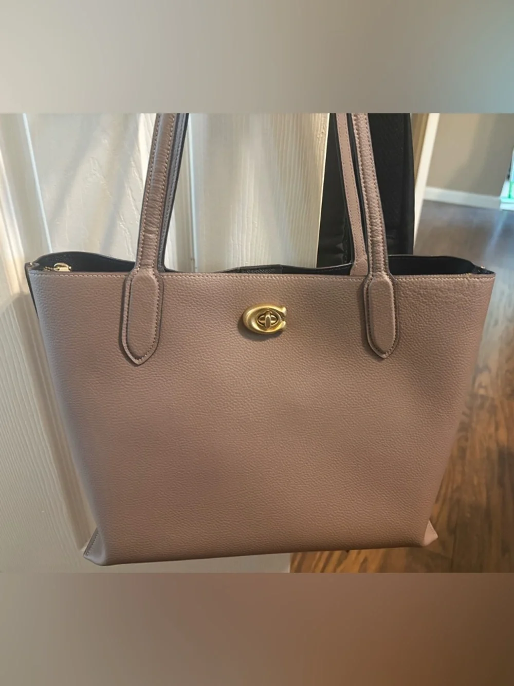 Coach Leather Tote with Gold Turn-Lock - Picture 2 of 9